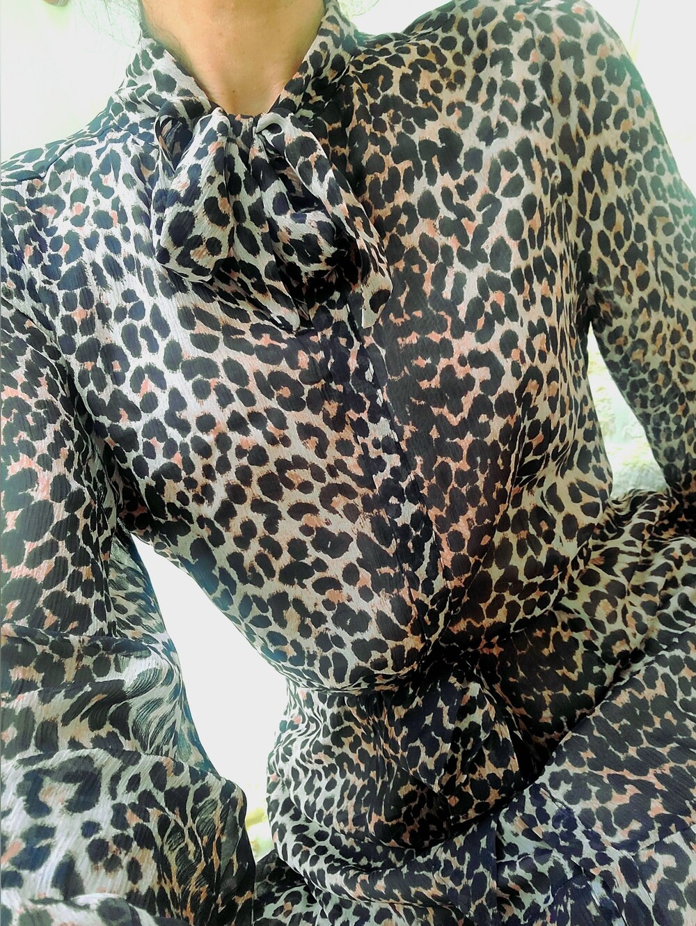Paige Silk Leopard Print Tie-Neck Womens Dress - Black, Tan And Brown - Picture 2 of 7